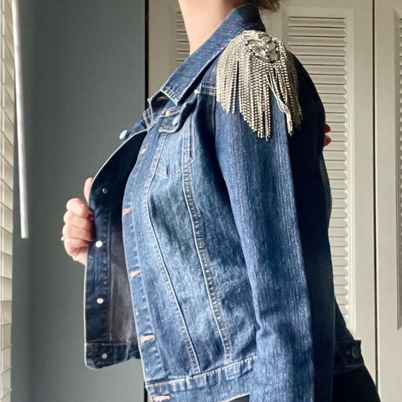 Custom Embellished Jacket with Rhinestone Epaulettes, Skull Design & Flowers - Picture 7 of 11